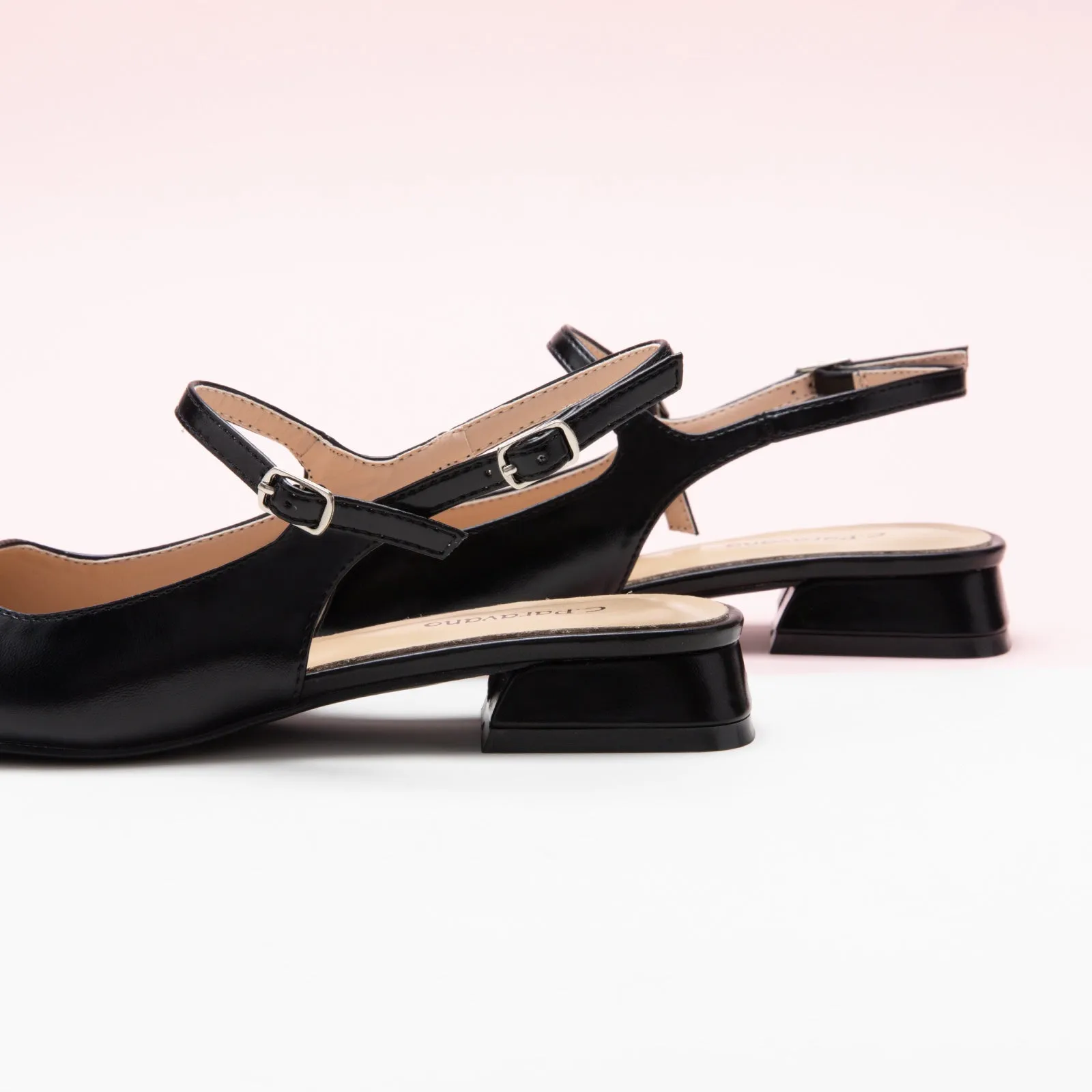 Square-Toe Slingback Flats (Felicia) Black