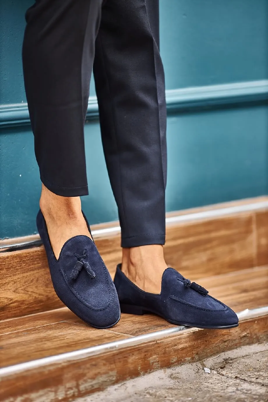 Suede Navy Blue Tassel  Loafers