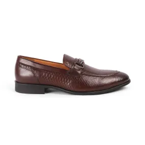 Tresmode Royal Brown Men's Textured Leather Loafers