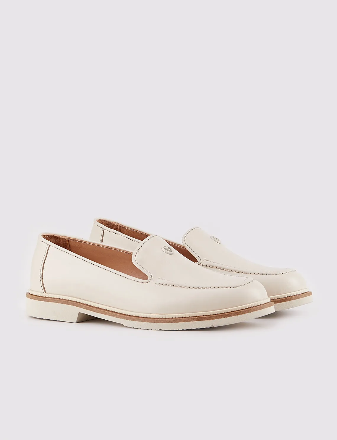 Women Beige Genuine Leather Loafers