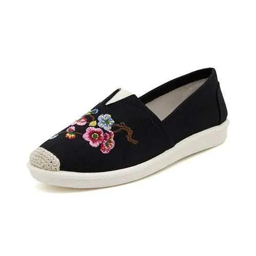 Women EmbroideryCasual Soft Sole Flat Loafers