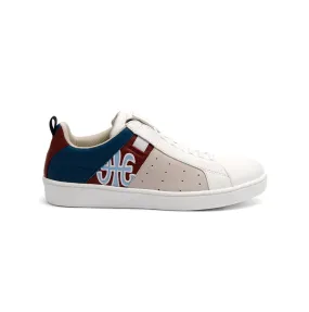 Women's Icon Manhood White Blue Maroon Leather Sneakers 92091-815