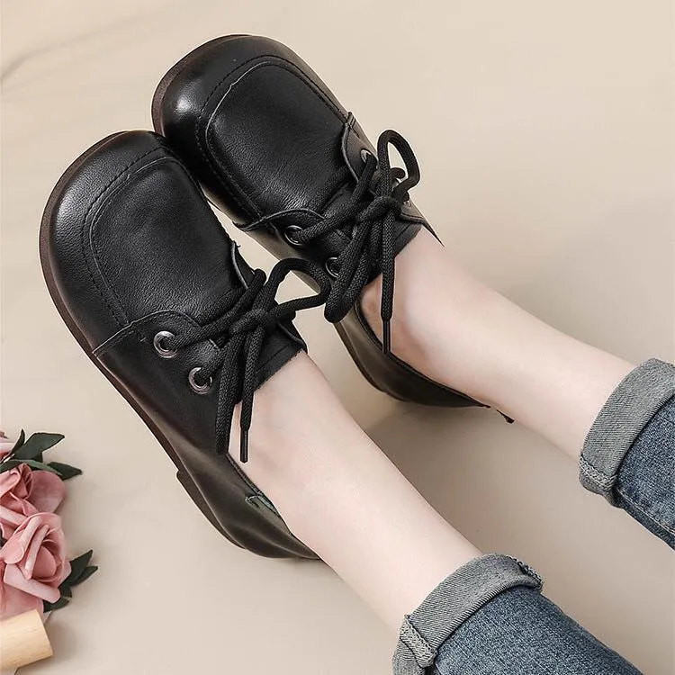 Women's Leather Flats Lace Up Casual Shoes