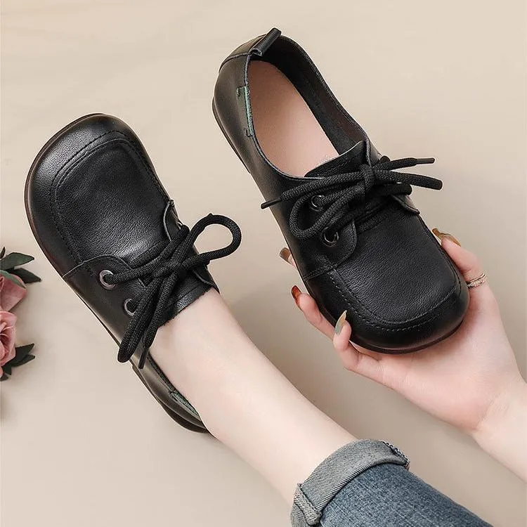 Women's Leather Flats Lace Up Casual Shoes