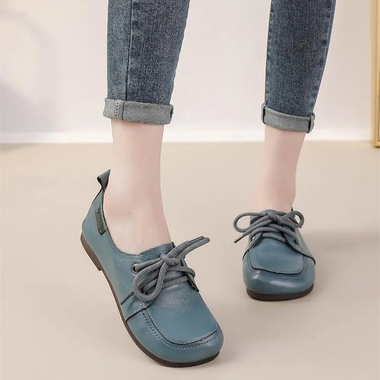 Women's Leather Flats Lace Up Casual Shoes