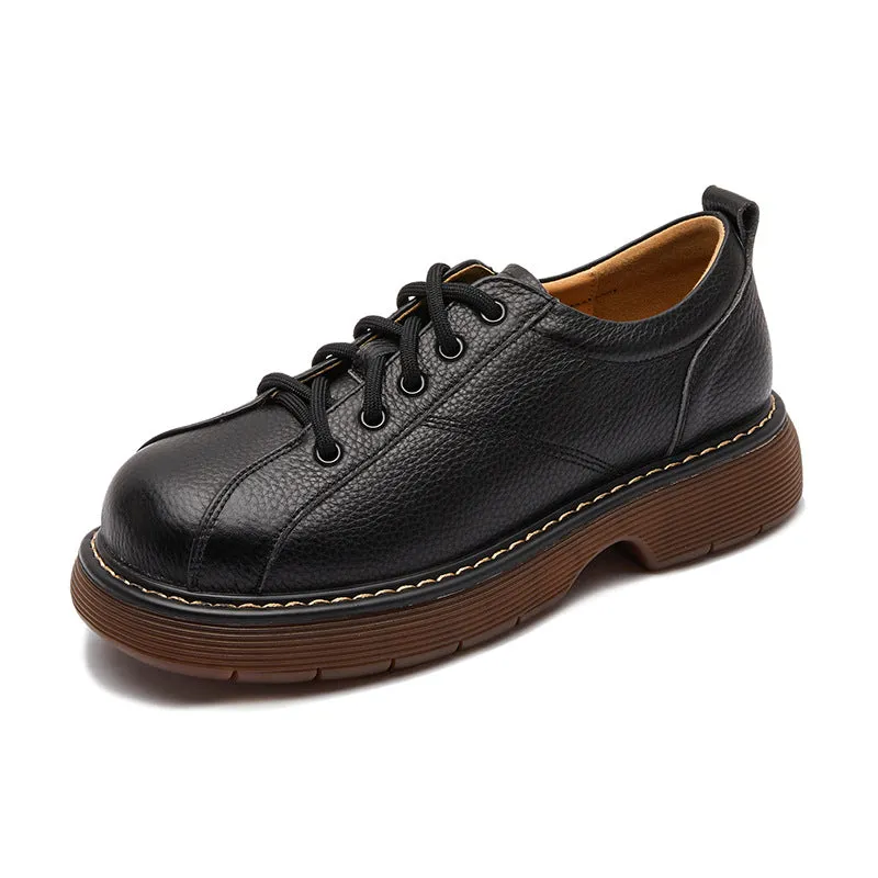 Womens Platform Oxfords Shoes Lace Up Flats Leather Shoes