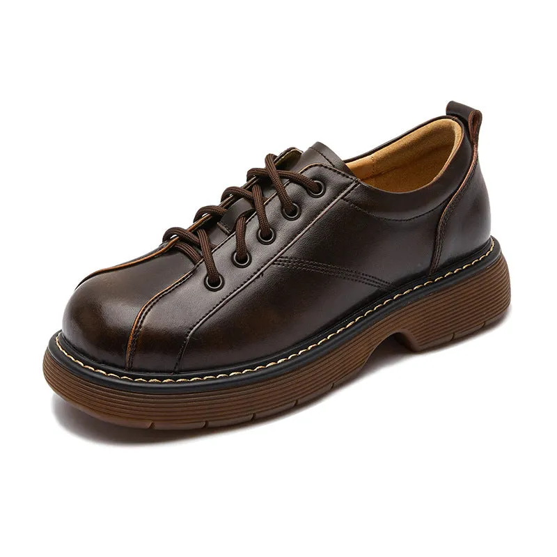 Womens Platform Oxfords Shoes Lace Up Flats Leather Shoes