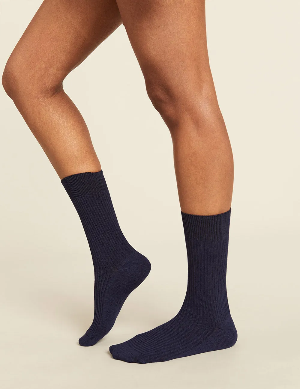 Women's Ribbed Crew Socks - Navy