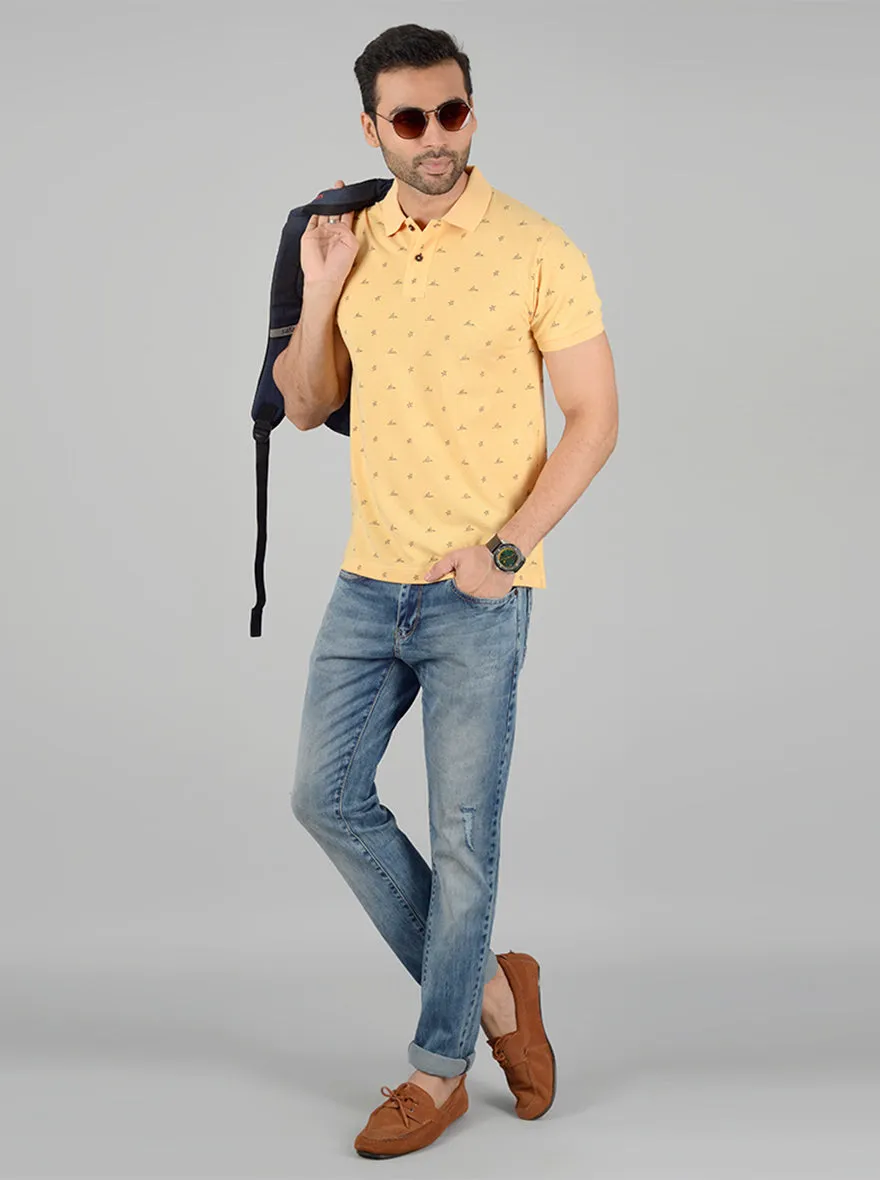 Yellow Printed Slim Fit Polo T-Shirt | Greenfibre